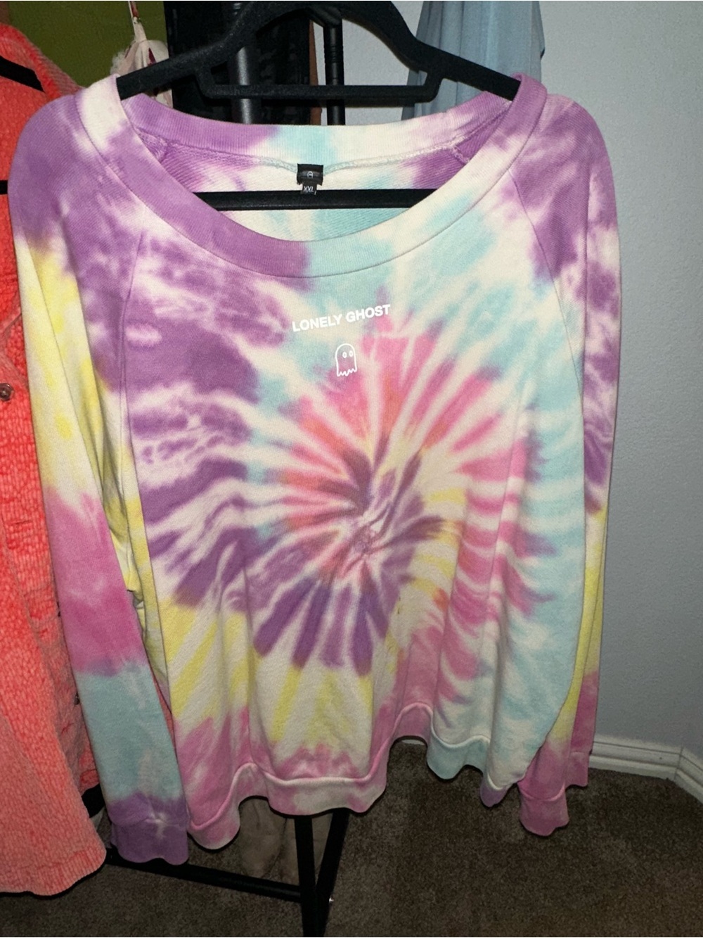 LONELY GHOST Tie-Dye Pastel Sweatshirt in Purple, Pink, Blue, Yellow